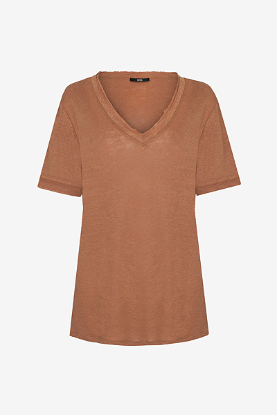 Leinen-T-Shirt mit V-Ausschnitt