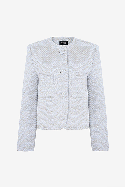 Short Sparkling Tweed Jacket with Patch Pockets