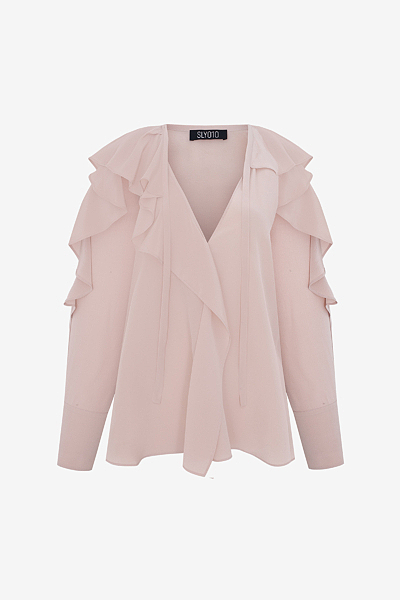 Silk Blouse with Flounce Trim