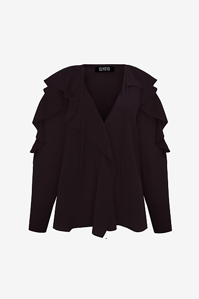 Silk Blouse with Flounce Trim