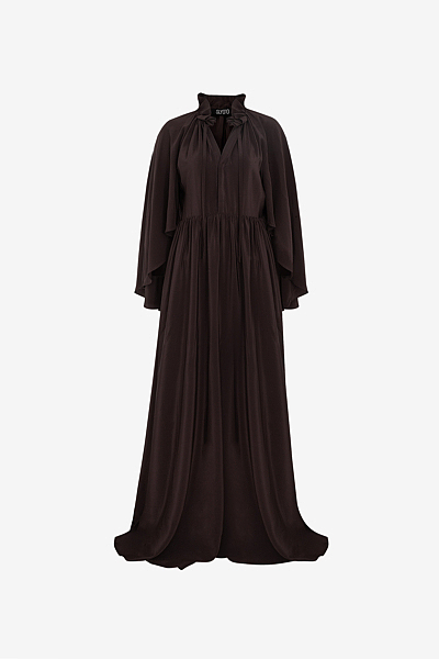 Maxi Dress in Crêpe de Chine with Gathered Waist