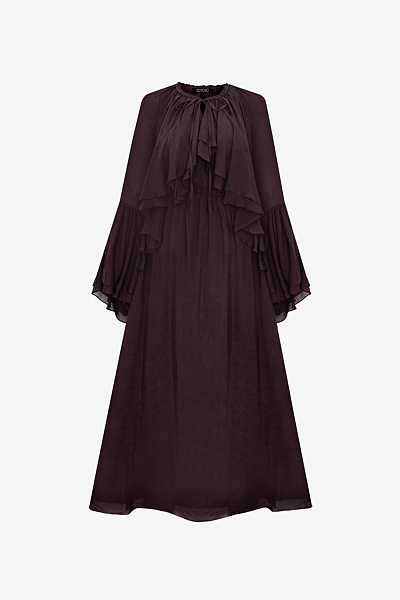 Silk Chiffon Maxi Dress with Ruffles and Wide Sleeves
