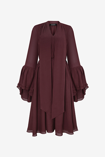 Maxi Dress with Ruffle Sleeves and Tie Scarf