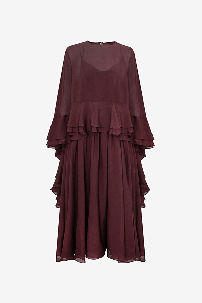 Silk Chiffon Dress with Ruffles and Flowing Silhouette