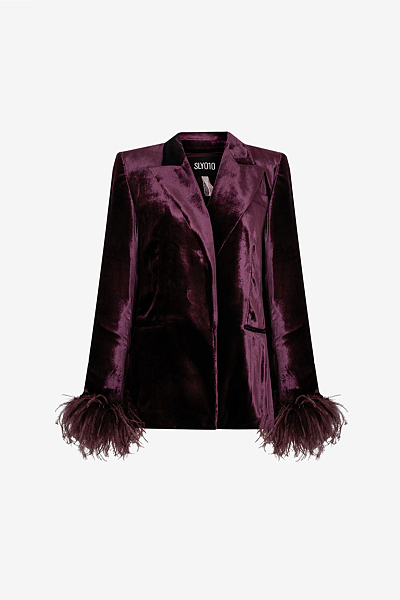 Blazer aus Luxury Silk Velvet mit Federdetails