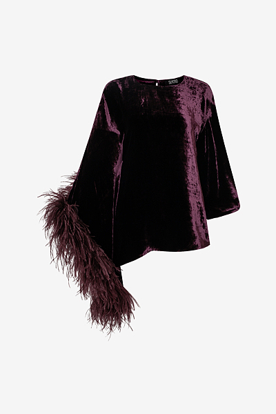 Top with Asymmetric Feather Trim