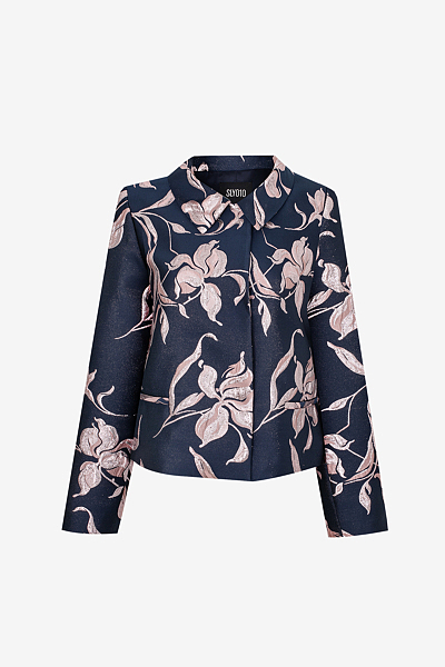 Kurzjacke aus floralem Cloqué-Jacquard