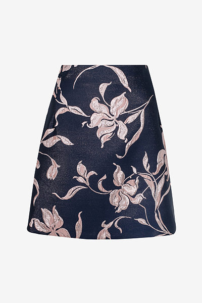 Rock aus floralem Cloqué-Jacquard in A-Linie