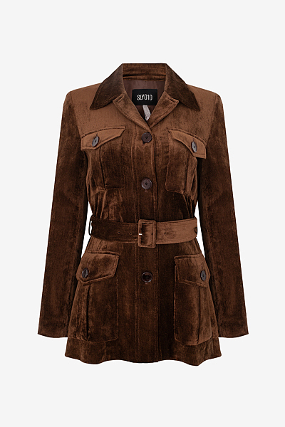 Tailored Corduroy Jacket with Belt and Flap Pockets