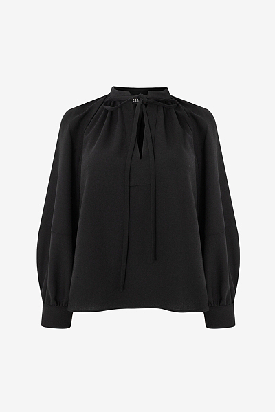Crêpe Envers Satin Blouse with Tie Neck