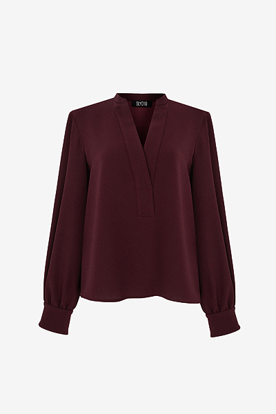Crêpe Envers Satin Blouse with V-Neckline