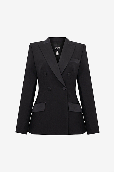 Blazer with Shimmering Lapel and Flap Pockets