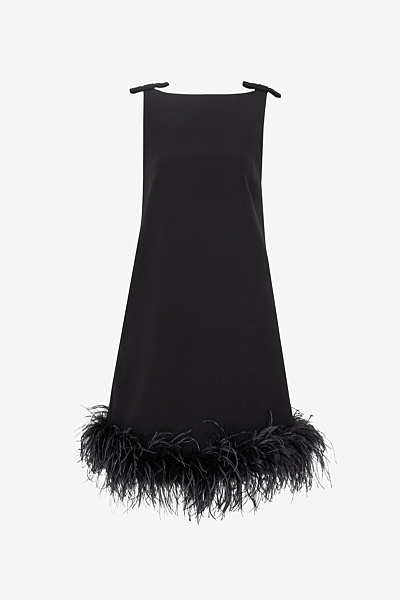 Kleid mit Schleifen-Trägern und Federbesatz
