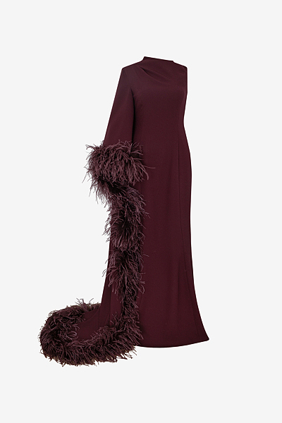 Flared Dress with Feather Trim