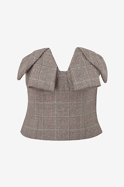 Off-SShoulder Glencheck Top with Folded Neckline