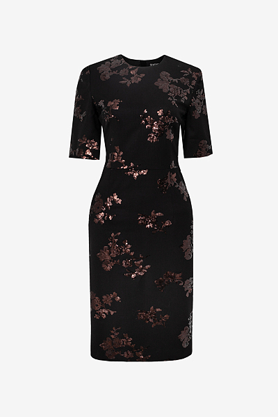 Sheath Dress in Bronze Embroidered Twill