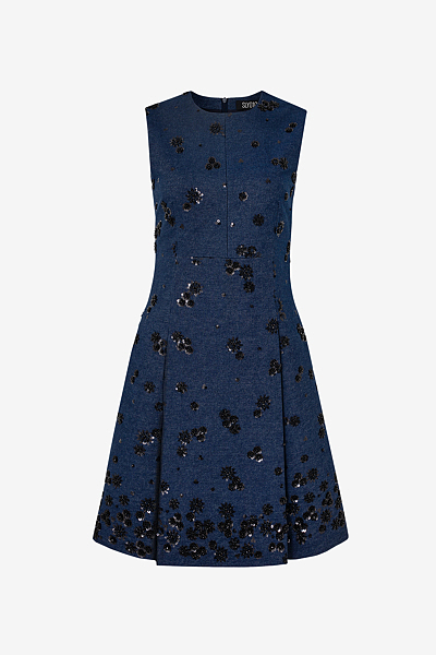 Sleeveless Dress in Sparkling Embroidered Denim