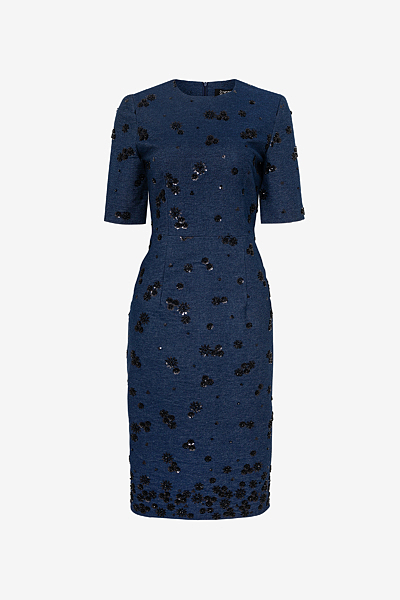 Sheath Dress in Sparkling Embroidered Denim
