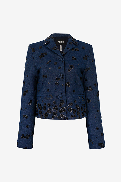 Cropped Jacket in Sparkling Embroidered Denim