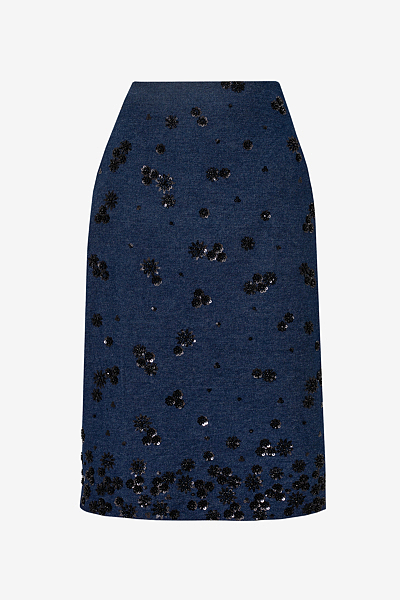 Pencil Skirt in Sparkling Embroidered Denim