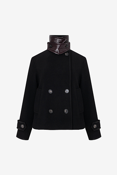 Kurzjacke aus Blend Sergé mit Vinylkragen