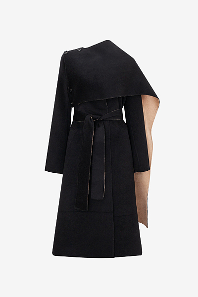 Double Face Two-Tone Coat with Scarf Detail