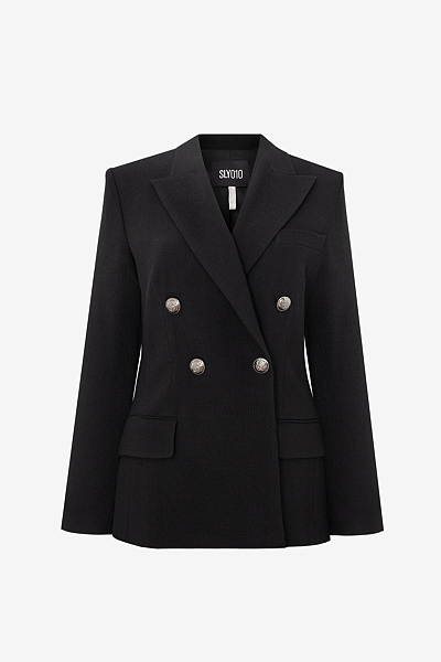 Double-Breasted Blazer in Crêpe Georgette
