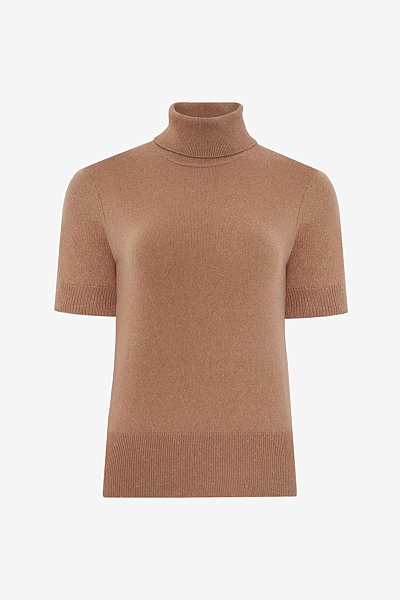 Kurzarm-Rollkragenpullover aus Lurex Cashmere Lightweight