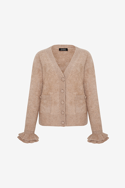 Cardigan in Brushed Cashmere with volant detail