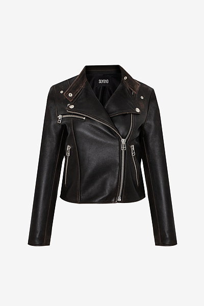 Biker Jacket in Distressed Nappa Leather