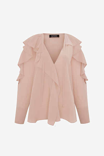 Silk Blouse with Flounce Trim