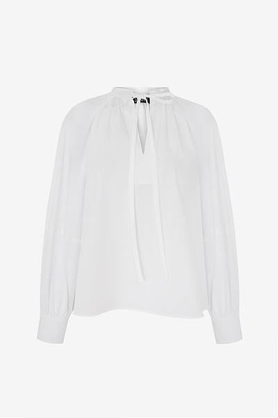 Poplin Blouse with Pleats and Tie Detail