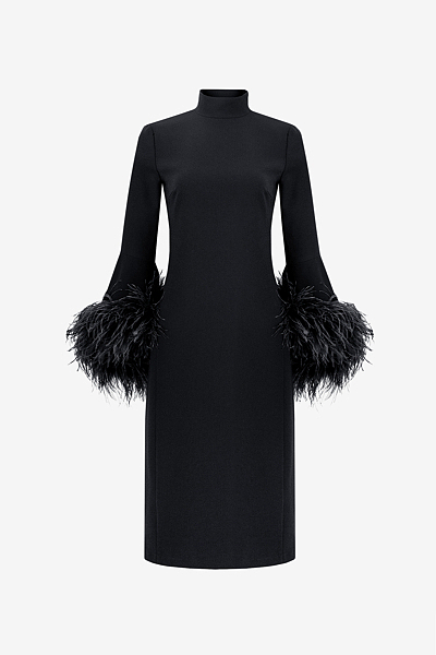 Elegant Sheath Dress with Feather Trim