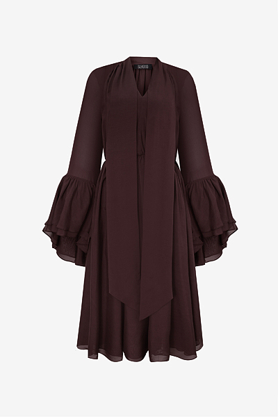 Maxi Dress with Ruffle Sleeves and Tie Scarf