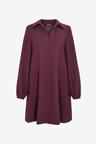 Shirt Collar Dress with V-Neckline
