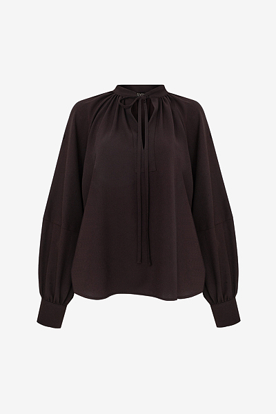 Crêpe Envers Satin Blouse with Tie Neck