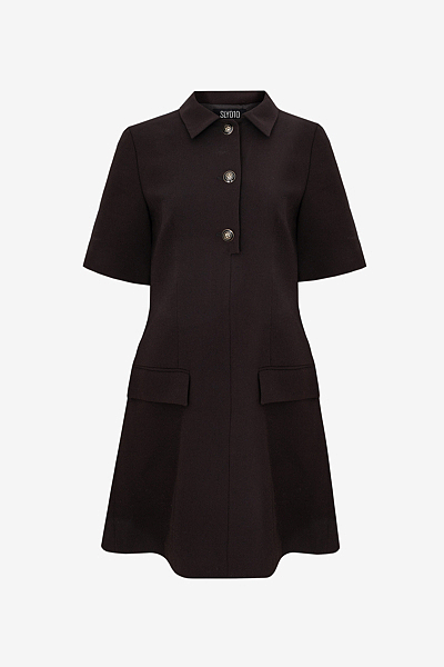 Mini Dress with Shirt Collar and Decorative Buttons